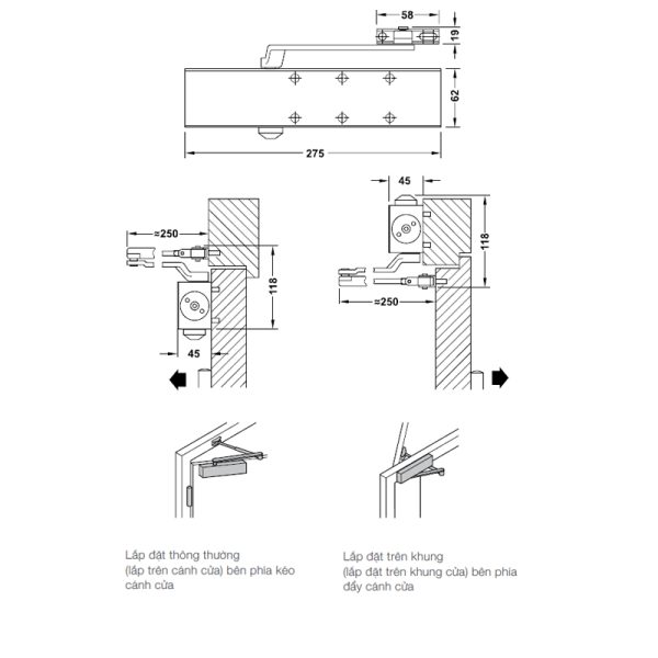 THIẾT BỊ ĐÓNG CỬA TỰ ĐỘNG HAFELE 931.84.568 - Phụ kiện Giang Hà