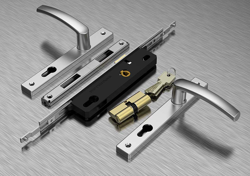 Khóa tay nắm đa điểm mạ bạc titan Huy Hoàng