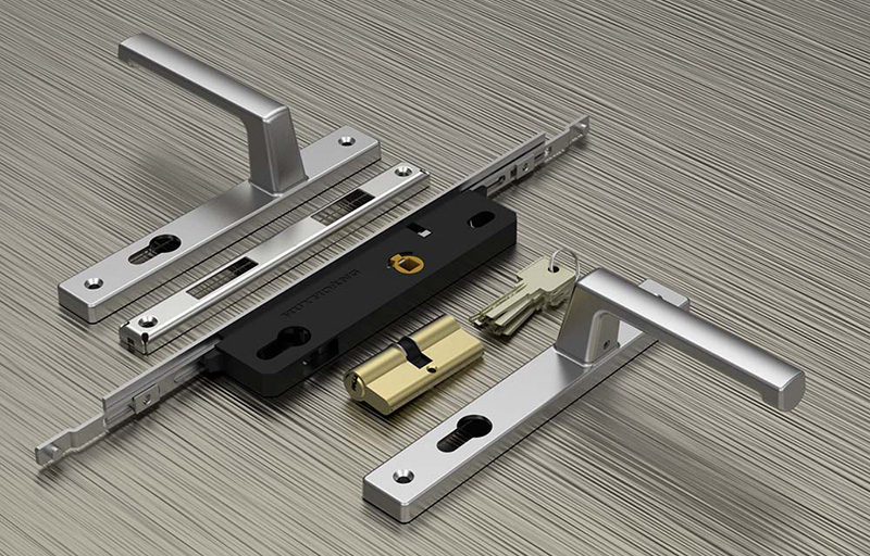 Khóa tay nắm đa điểm mạ bạc Titan